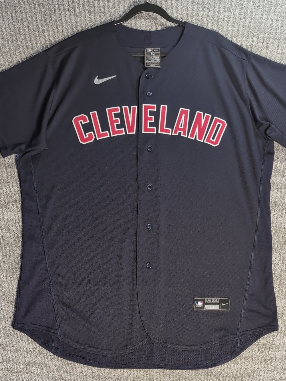 Nike MLB Cleveland Baseball Authentic On Field Road Jersey Size 52 XXL Navy Sewn